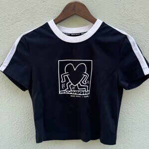 Miss Sixty x Keith Haring Womens Black/White Top Shirt S/S/ Running Heart EURO S